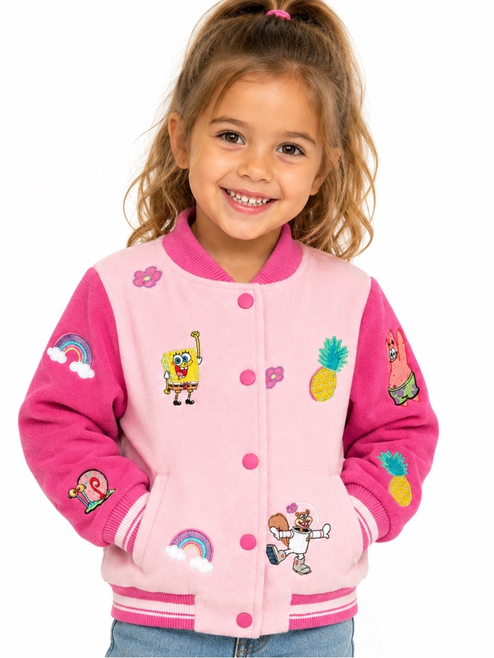 SpongeBob SquarePants x Andy & Evan Rainbow Patchwork Bomber Jacket